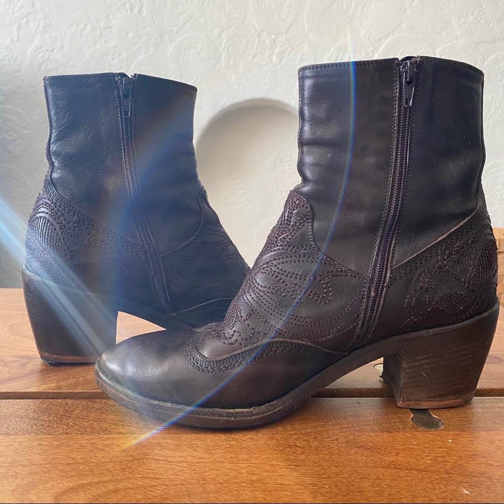 Dries Van Noten Leather Embroidered Ankle Boots